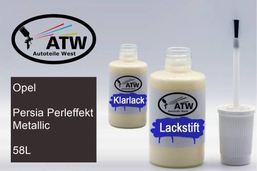 Opel, Persia Perleffekt Metallic, 58L: 20ml Lackstift + 20ml Klarlack - Set, von ATW Autoteile West.